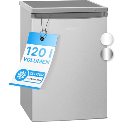 Bomann® Kühlschrank mit Gefrierfach | Kühlschrank klein mit 120L Nutzinhalt | Kühlen 107L & Gefrieren 13L | Fridge mit 3 Türablagen & 2 Glasablagen | wechselbarer Türanschlag | KS 2184.1 inox von Bomann