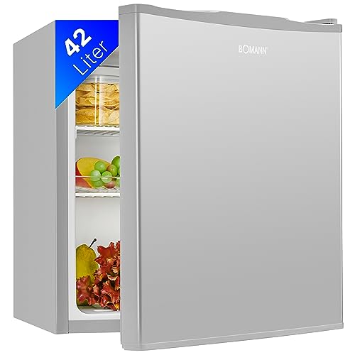 Bomann® Mini Kühlschrank 42 Liter | Getränkekühlschrank klein für Büro, Camping und Gaming | kleiner Kühlschrank leise 39 dB | Minibar mit wechselbarem Türanschlag | 51x45x45 cm | KB 7346 inox von Bomann