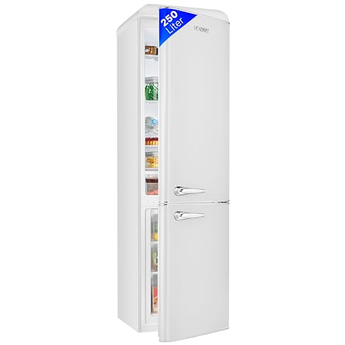 Bomann® Retro Kühl-Gefrier-Kombination mit 250 L Nutzinhalt | Kühlen: 186 L und Gefrieren: 64 L | Kühlschrank mit LED-Beleuchtung | Fridge mit stufenloser Temperaturregelung | KGR 7328.1 weiß von Bomann