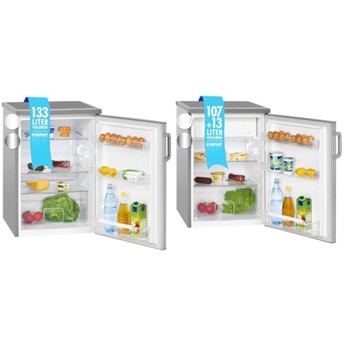 Bomann Kühlschrank ohne Gefrierfach mit 133L Nutzinhalt und 3 Ablagen & Kühlschrank mit Gefrierfach | Getränkekühlschrank mit 120L Nutzinhalt und 2 Glasablagen von Bomann