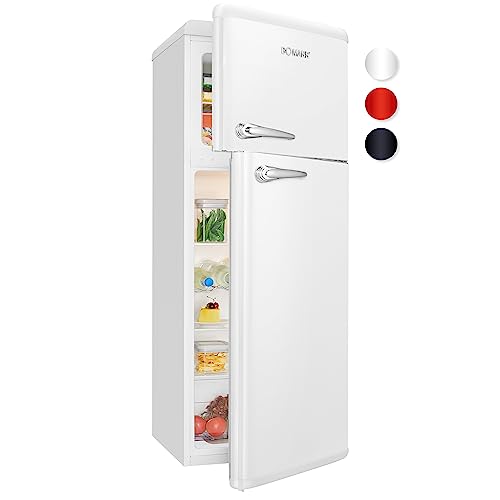 Bomann Retro Kühlschrank mit Gefrierfach | Vintage Kühlgefrierkombi Inhalt 208 L | Kühlen: 160 L, Gefrieren: 48 L | Retro-Fridge klein und leise | (H) 147 x (B) 54.5 x (T) 38.5 cm | DTR 353.1 weiß von Bomann