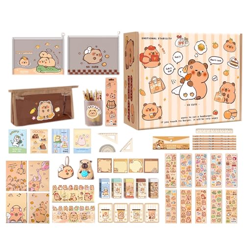 BommFu Capybara Schreibwarenset,Ästhetisches Tierstationery Set - Praktische Transportable Schreibutensilien Für Kinder von BommFu