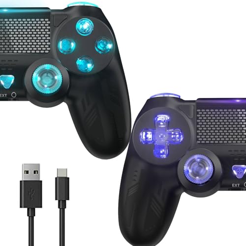 RGB 2 Pack Wireless Controller für P-4/PC/IOS/Android, Dual Vibration Kabellose Gamepad mit Turbo und 3.5mm Audio Jack/LED/Touch Pad RGB 2 Pack Wireless Controller für P-4/PC/IOS/Android, Dual Vibration Kabellose Gamepad mit Turbo und 3.5mm Audio Jack/LED/Touch Pad von Bonacell