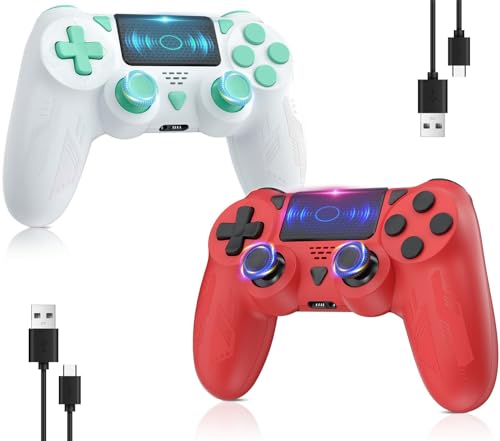 Bonacell 2 Stück Wireless Controllers für Ps-4 Dual Vibration Kabellose Gamepad mit Turbo und 3.5mm Audio Jack/LED/Touch Pad für P-s4/Pro/Slim/Pc von Bonacell