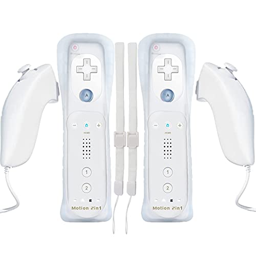 Bonacell 2er Set Controller für Wii Wireless wii Fernbedienung mit Nunchuck Wii Remote Gamepad mit Motion Plus und weiß Silikongehäuse Armband Vernbedinung Ersatz Controller für Wii/U von Bonacell