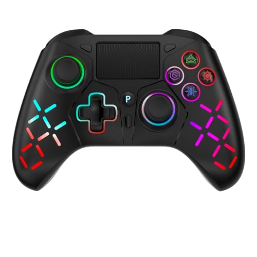 Bonacell Kabelloser Controller für PS-4(RGB), Gamepad-Fernbedienung mit Dual-Motor-Vibration/6-Achsen-Sensor/Turbo/3,5-mm-Audiobuchse/Touchpad für PS-3/PS-4/Pro/Slim/S-Witch/PC, Weiß von Bonacell