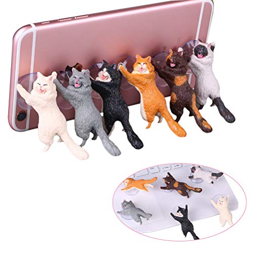 Bonbela 6 Stück Verschiedene Farbkatzen Smart-Phone-Sauger-Halter-Nette Katze-Support-Handy-Halter-Standplatz Sucker Desktop-Dekoration von Bonbela