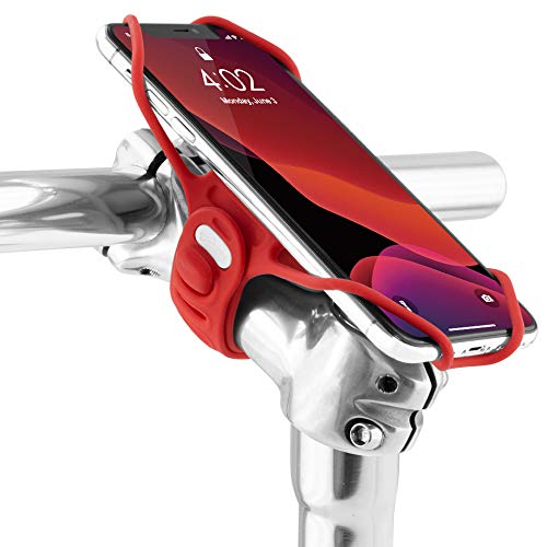 Bone Handyhalterung Fahrrad für Vorbau Befestigung, Stoßdämpfer Handyhalter Staße- Renn- und Tourenrad, Fahrrad Handyhalterung für Smartphone 5,8-7,2 Zoll iPhone Samsung - Bike Tie Pro 3 - Rot von Bone