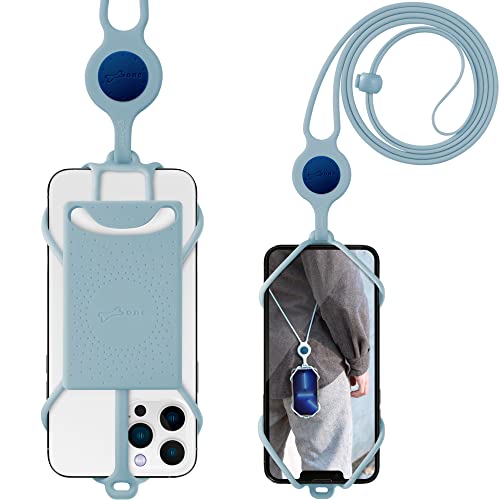 Bone Handykette Universal Handyhülle zum Umhängen, Asymmetrisch Design Halsband, Verstellbar Handyband zum Umhängen Kompatibel mit 4,7-7,2 Zoll Smartphones-Crossbody Phone Tie 3 Kartenhülle - Blau von Bone