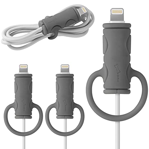 【Bone】 Kabelschutz, 3 Stück Premium Silikon Ladekabel Schutz, Ladegerät Kabelschoner Ladekabelschutz für USB Micro USB-C Apple Lightning MacBook iPhone Android - Kable Protector (Grau) von Bone