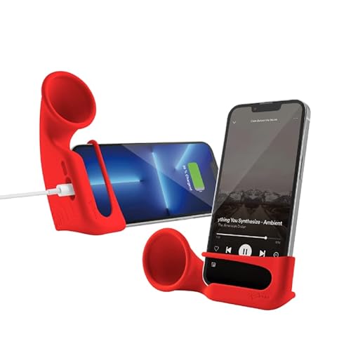 BONE】Universal Handy Ständer Sound Verstärker, Silikon Handyhalter Stand Lautsprecher, Schreibtisch Handyhalterung Universal Kompatibel mit iPhone Samsung 4,7-7,2 Zoll Smartphone (Rot) von BONE