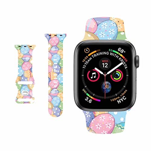 BONICI Smartwatch-Armband für Apple Watch (38 mm, 40 mm, 41 mm), schönes Osterthema, Kaninchen, Blätter, Sport, weiches Silikon-Gummi, Ersatzbänder für Apple Watch 7/6/SE/5/4/3/2/1 iWatch -A(M/L) von Bonici
