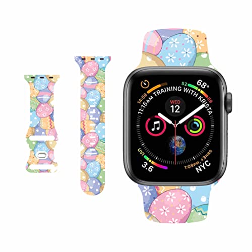 BONICI Smartwatch-Armband für Apple Watch (42 mm, 44 mm, 45 mm), schönes Ostermotiv mit Hasenblättern, Sport, weiches Silikon-Gummi-Ersatzbänder für Apple Watch 7/6/SE/5/4/3/2/1, iWatch -A (M/L) von Bonici