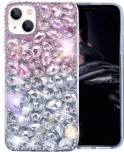 Bonitec Bling Hülle für iPhone 15 Hülle Bling für Frauen, Luxus Kristall Strass Girly Handyhülle Glitzer 3D Sparkle Diamant Cover Case, Rose von Bonitec