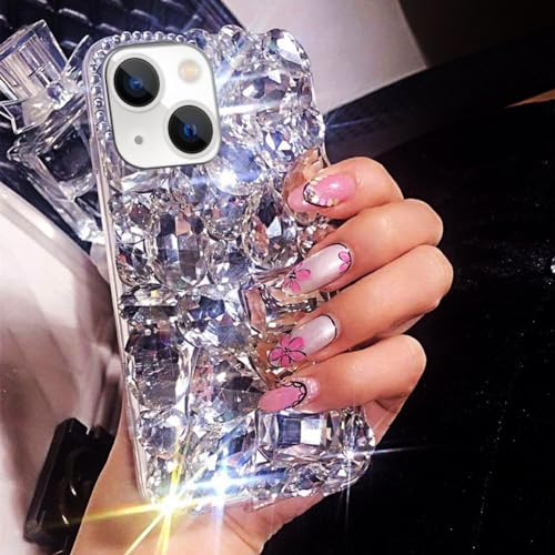 Bonitec Bling Hülle für iPhone 15 Hülle Bling für Frauen, Luxus Kristall Strass Girly Handyhülle Glitzer 3D Sparkle Diamond Cover Case Klar von Bonitec