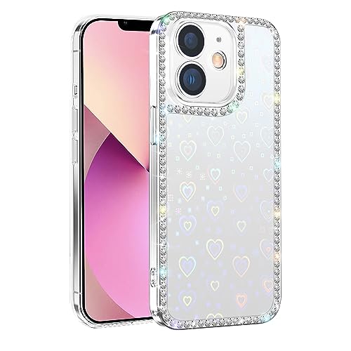 Bonitec Clear Case Kompatibel mit iPhone 15 Hülle 3D Sparkle Bling Laser Herz Holografische Hülle Luxus Glänzend Kristall Strass Diamant Bumper Clear Schutzhülle Mädchen Frauen Hülle von Bonitec