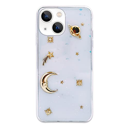 Bonitec Kompatibel mit iPhone 13 Hülle, 3D Bling Planet Glitter mit Space Sparkle Moon Star Universe Flexible Weiche TPU Transparent Klar Stoßfest Schutzhülle Cover Gold von Bonitec