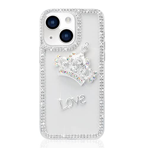 Bonitec Kompatibel mit iPhone 14 Glitzer Hülle, iPhone 14 Hülle Klar für Frauen Mädchen 3D Glitzer Sparkle Bling Luxus Krone Kristall Strass Diamant Case Charms Schutzhülle Case für iPhone 14 von Bonitec