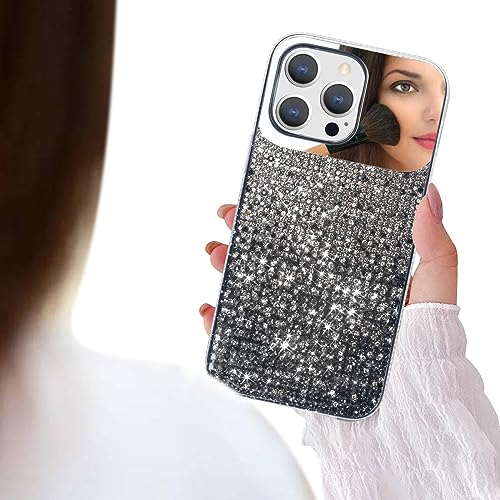 Bonitec Kompatibel mit iPhone 14 Pro Max Spiegel Hülle Glitzer für Frauen Girly Bling Sparkle Luxus Farbverlauf Cover mit Strass Stoßfest Schutzhülle Glitzer Case für iPhone 14 Pro Max, Schwarz von Bonitec