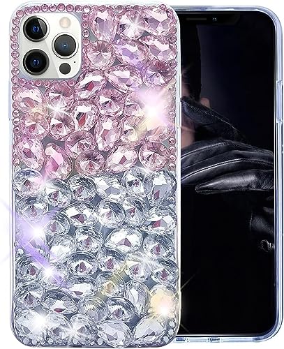 Bonitec Hülle Kompatibel mit iPhone 15 Pro Bling Hülle für Frauen, 3D Sparkle Diamant Strass Hülle Mädchen Glänzend Glitzer Luxus Handyhülle Case Rose von Bonitec