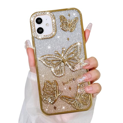 Bonoma Glitzer-Schutzhülle für iPhone 11, niedliches 3D-Schmetterlingsmuster, Glitzer-Hülle, Kameraschutz, glitzernd, schlank, weiche Rückseite, für Damen und Mädchen, Gold Bonoma Glitzer-Schutzhülle für iPhone 11, niedliches 3D-Schmetterlingsmuster, Glitzer-Hülle, Kameraschutz, glitzernd, schlank, weiche Rückseite, für Damen und Mädchen, Gold von Bonoma