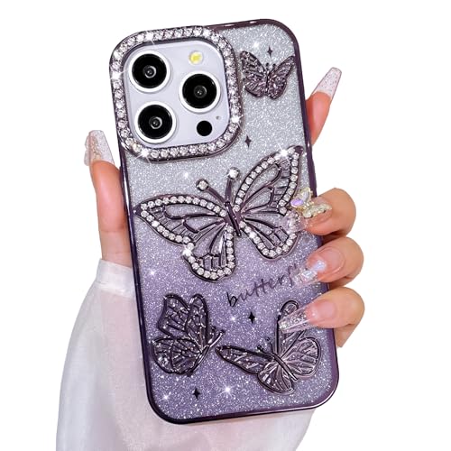 Bonoma Glitzer-Schutzhülle für iPhone 12 Pro, niedliches 3D-Schmetterlingsmuster, Glitzer-Hülle, Kameraschutz, glitzernd, schlank, weiche Rückseite, für Damen und Mädchen, Violett Bonoma Glitzer-Schutzhülle für iPhone 12 Pro, niedliches 3D-Schmetterlingsmuster, Glitzer-Hülle, Kameraschutz, glitzernd, schlank, weiche Rückseite, für Damen und Mädchen, Violett von Bonoma