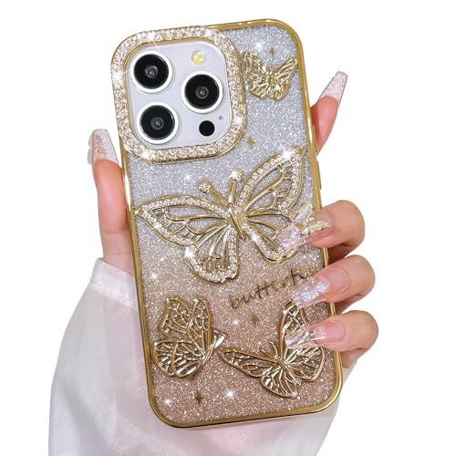 Bonoma Glitzer-Schutzhülle für iPhone 12 Pro, niedliches 3D-Schmetterlingsmuster, Glitzer-Hülle, Kameraschutz, glitzernd, schlank, weiche Rückseite für Damen und Mädchen, Gold Bonoma Glitzer-Schutzhülle für iPhone 12 Pro, niedliches 3D-Schmetterlingsmuster, Glitzer-Hülle, Kameraschutz, glitzernd, schlank, weiche Rückseite für Damen und Mädchen, Gold von Bonoma