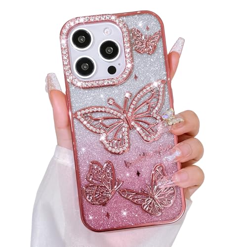 Bonoma Glitzer-Schutzhülle für iPhone 13 Pro, niedliches 3D-Schmetterlingsmuster, Glitzer-Hülle, Kameraschutz, glitzernd, schlank, weiche Rückseite für Damen und Mädchen, Rosa Bonoma Glitzer-Schutzhülle für iPhone 13 Pro, niedliches 3D-Schmetterlingsmuster, Glitzer-Hülle, Kameraschutz, glitzernd, schlank, weiche Rückseite für Damen und Mädchen, Rosa von Bonoma