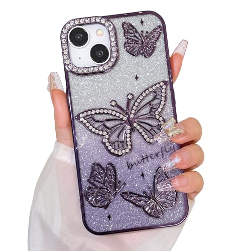 Bonoma Glitzer-Schutzhülle für iPhone 14 Plus, niedliches 3D-Schmetterlingsmuster, Glitzer-Hülle, Kameraschutz, glitzernd, schlank, weiche Rückseite, für Damen und Mädchen, Violett Bonoma Glitzer-Schutzhülle für iPhone 14 Plus, niedliches 3D-Schmetterlingsmuster, Glitzer-Hülle, Kameraschutz, glitzernd, schlank, weiche Rückseite, für Damen und Mädchen, Violett von Bonoma