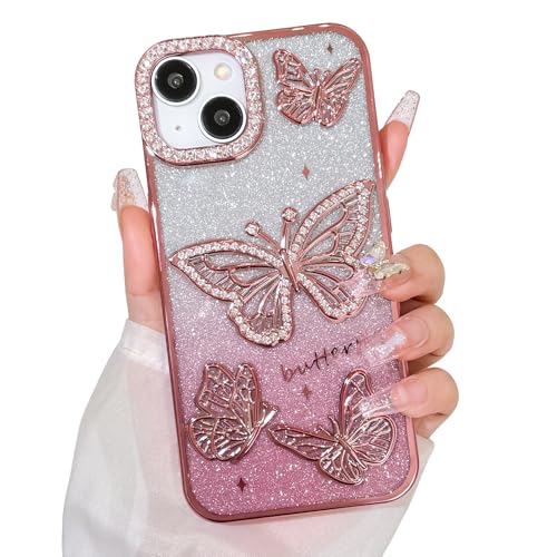 Bonoma Glitzer-Schutzhülle für iPhone 14 Plus, niedliches 3D-Schmetterlingsmuster, Glitzer-Hülle, Kameraschutz, glitzernd, schlank, weiche Rückseite für Damen und Mädchen, Rosa Bonoma Glitzer-Schutzhülle für iPhone 14 Plus, niedliches 3D-Schmetterlingsmuster, Glitzer-Hülle, Kameraschutz, glitzernd, schlank, weiche Rückseite für Damen und Mädchen, Rosa von Bonoma
