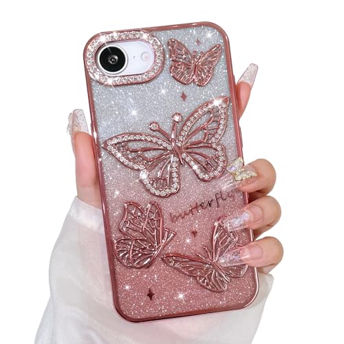 Bonoma Glitzer-Schutzhülle für iPhone 16e, niedliches 3D-Schmetterlingsmuster, Glitzer-Hülle, Kameraschutz, glitzernd, schlank, weiche Rückseite für Damen und Mädchen, Rosa Bonoma Glitzer-Schutzhülle für iPhone 16e, niedliches 3D-Schmetterlingsmuster, Glitzer-Hülle, Kameraschutz, glitzernd, schlank, weiche Rückseite für Damen und Mädchen, Rosa von Bonoma