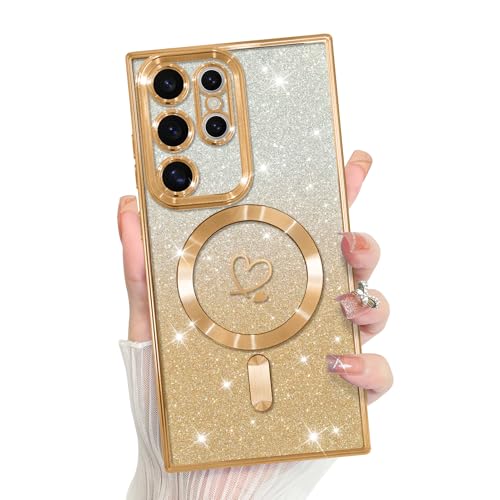 Bonoma Kompatibel mit Samsung Galaxy S23 Ultra Hülle Unterstützung für MagSafe, Plating Herz Glitzer Magnetische Hülle TPU Kameraschutz Rückabdeckung für Handyhülle - Gold Bonoma Kompatibel mit Samsung Galaxy S23 Ultra Hülle Unterstützung für MagSafe, Plating Herz Glitzer Magnetische Hülle TPU Kameraschutz Rückabdeckung für Handyhülle - Gold von Bonoma