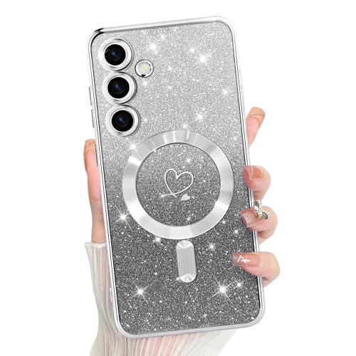 Bonoma Kompatibel mit Samsung Galaxy S24 Fe Hülle Unterstützung für MagSafe, Plating Herz Glitzer Magnetische Hülle TPU Kameraschutz Rückabdeckung für Handyhülle - Silber Bonoma Kompatibel mit Samsung Galaxy S24 Fe Hülle Unterstützung für MagSafe, Plating Herz Glitzer Magnetische Hülle TPU Kameraschutz Rückabdeckung für Handyhülle - Silber von Bonoma