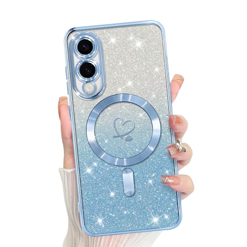 Bonoma Kompatibel mit Samsung Galaxy S25 Edge Hülle Unterstützung für MagSafe, Plating Herz Glitzer Magnetische Hülle TPU Kameraschutz Back Cover Blau Bonoma Kompatibel mit Samsung Galaxy S25 Edge Hülle Unterstützung für MagSafe, Plating Herz Glitzer Magnetische Hülle TPU Kameraschutz Back Cover Blau von Bonoma