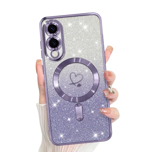 Bonoma Kompatibel mit Samsung Galaxy S25 Edge Hülle Unterstützung für MagSafe, Plating Herz Glitzer Magnetische Hülle TPU Kameraschutz Back Cover - Lila Bonoma Kompatibel mit Samsung Galaxy S25 Edge Hülle Unterstützung für MagSafe, Plating Herz Glitzer Magnetische Hülle TPU Kameraschutz Back Cover - Lila von Bonoma