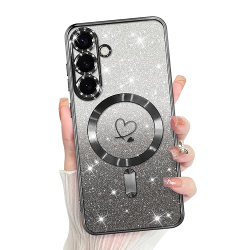 Bonoma Kompatibel mit Samsung Galaxy S25 Plus Hülle Unterstützung für MagSafe, Plating Herz Glitzer Magnetische Hülle TPU Kameraschutz Rückabdeckung für Handyhülle - Schwarz Bonoma Kompatibel mit Samsung Galaxy S25 Plus Hülle Unterstützung für MagSafe, Plating Herz Glitzer Magnetische Hülle TPU Kameraschutz Rückabdeckung für Handyhülle - Schwarz von Bonoma