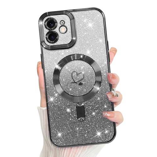 Bonoma Schutzhülle für iPhone 11, 15,4 cm (6,1 Zoll), MagSafe, Plating Heart Glitter Magnetic Case, 2 x Displayschutzfolie, TPU-Kameraschutz, Rückabdeckung, Schwarz Bonoma Schutzhülle für iPhone 11, 15,4 cm (6,1 Zoll), MagSafe, Plating Heart Glitter Magnetic Case, 2 x Displayschutzfolie, TPU-Kameraschutz, Rückabdeckung, Schwarz von Bonoma