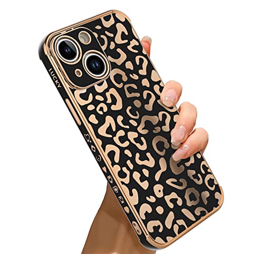 Bonoma Kompatibel mit iPhone 13 Hülle, Leopardenbeschichtung, galvanisiert, luxuriös, elegant, Kameraschutz, weiches TPU, stoßfest, schützende Ecke, Rückseite, iPhone 13 Hülle, Schwarz von Bonoma