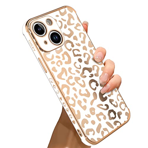 Bonoma Kompatibel mit iPhone 13 Hülle, Leopardenbeschichtung, galvanisiert, luxuriös, elegant, Kameraschutz, weiches TPU, stoßfest, schützende Ecke, Rückseite, iPhone 13 Hülle - Weiß von Bonoma