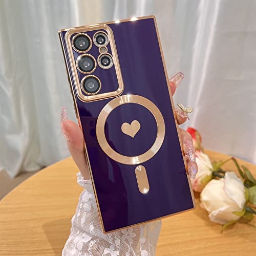 Bonoma Magnetische Hülle für Samsung Galaxy S22 Ultra Kompatibel mit MagSafe, süßes Liebesherz Luxus Plating Back Cover mit Rand Elegante ästhetische Herzen Muster Handyhülle - Lila Bonoma Magnetische Hülle für Samsung Galaxy S22 Ultra Kompatibel mit MagSafe, süßes Liebesherz Luxus Plating Back Cover mit Rand Elegante ästhetische Herzen Muster Handyhülle - Lila von Bonoma