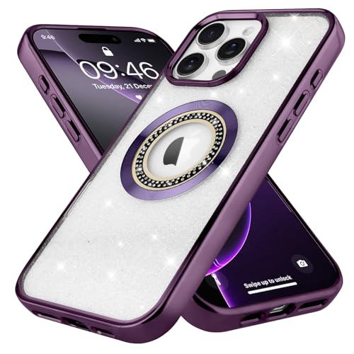 Bonoma Magnetische Schutzhülle für iPhone 16 Pro Max, Unterstützung für Magsafe, Glitzer, glitzernder Kristall-Kameraschutz, stoßfest, Randabdeckung, Violett Bonoma Magnetische Schutzhülle für iPhone 16 Pro Max, Unterstützung für Magsafe, Glitzer, glitzernder Kristall-Kameraschutz, stoßfest, Randabdeckung, Violett von Bonoma