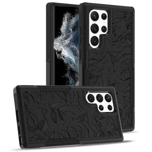 Bonoma Schutzhülle für Samsung Galaxy S22 Ultra (17,3 cm (6,8 Zoll), Motiv: schwarze Rosen, strapazierfähig, stoßfest, niedliche schwarze Blumen-Schutzhülle von Bonoma