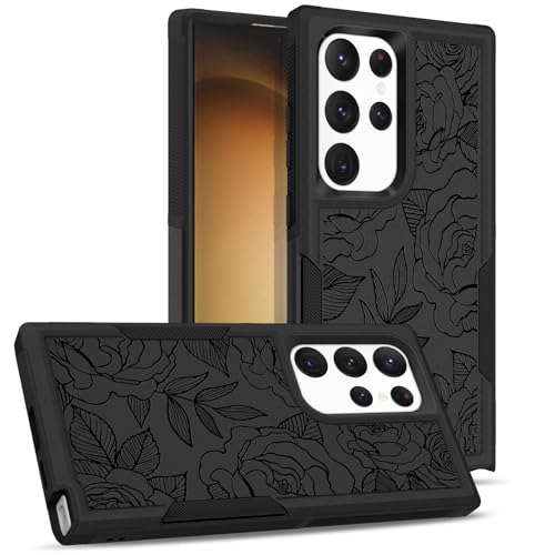 Bonoma Schutzhülle für Samsung Galaxy S23 Ultra (17,3 cm (6,8 Zoll), Motiv: schwarze Rosen, strapazierfähig, stoßfest, niedliche schwarze Blumen-Schutzhülle von Bonoma