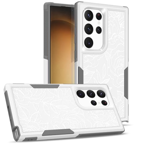 Bonoma Schutzhülle für Samsung Galaxy S23 Ultra (17,3 cm (6,8 Zoll), Motiv: weiße Rose, strapazierfähig, stoßfest, niedliche weiße Blume, Blumen-Design von Bonoma