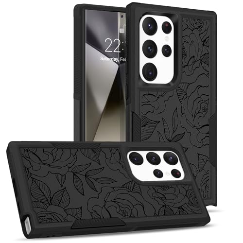 Bonoma Schutzhülle für Samsung Galaxy S24 Ultra (17,3 cm (6,8 Zoll), Motiv: schwarze Rosen, strapazierfähig, stoßfest, niedliche schwarze Blumen-Schutzhülle von Bonoma