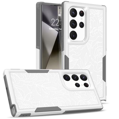 Bonoma Schutzhülle für Samsung Galaxy S24 Ultra (17,3 cm (6,8 Zoll), Motiv: weiße Rose, strapazierfähig, stoßfest, niedliche weiße Blume, Blumen-Design von Bonoma