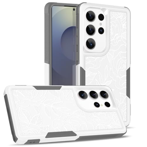 Bonoma Schutzhülle für Samsung Galaxy S25 Ultra (17,5 cm (6,9 Zoll), Motiv: weiße Rose, strapazierfähig, stoßfest, niedliche weiße Blume, Blumen-Design von Bonoma