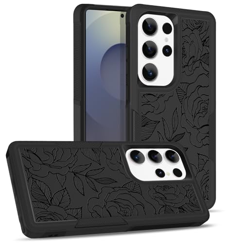 Bonoma Schutzhülle für Samsung Galaxy S25 Ultra (17,5 cm / 6,9 Zoll), Motiv: schwarze Rose, strapazierfähig, stoßfest, niedliche schwarze Blume, Schwarz von Bonoma