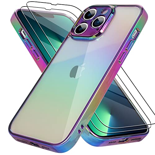 Bonoma Schutzhülle für iPhone 13 Pro, Laser, fluoreszierend, schillernde Kristalle, Luxus-Schutzhülle + 2xDisplayschutzfolien, Kamera, stoßfeste Schutzhülle, iPhone 13 Pro, Violett von Bonoma