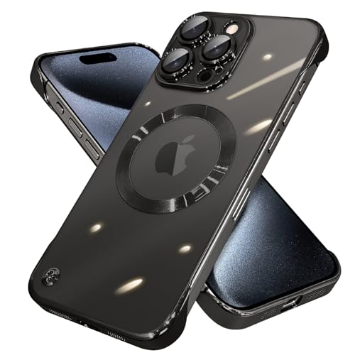 Bonoma Schutzhülle für iPhone 15 Pro Max, transparent, kristallbeschichtete Serie, freiliegende Seiten für Komfort, Unterstützung für MagSafe, Kameraschutzobjektiv, verbesserte rahmenlose Abdeckung von Bonoma